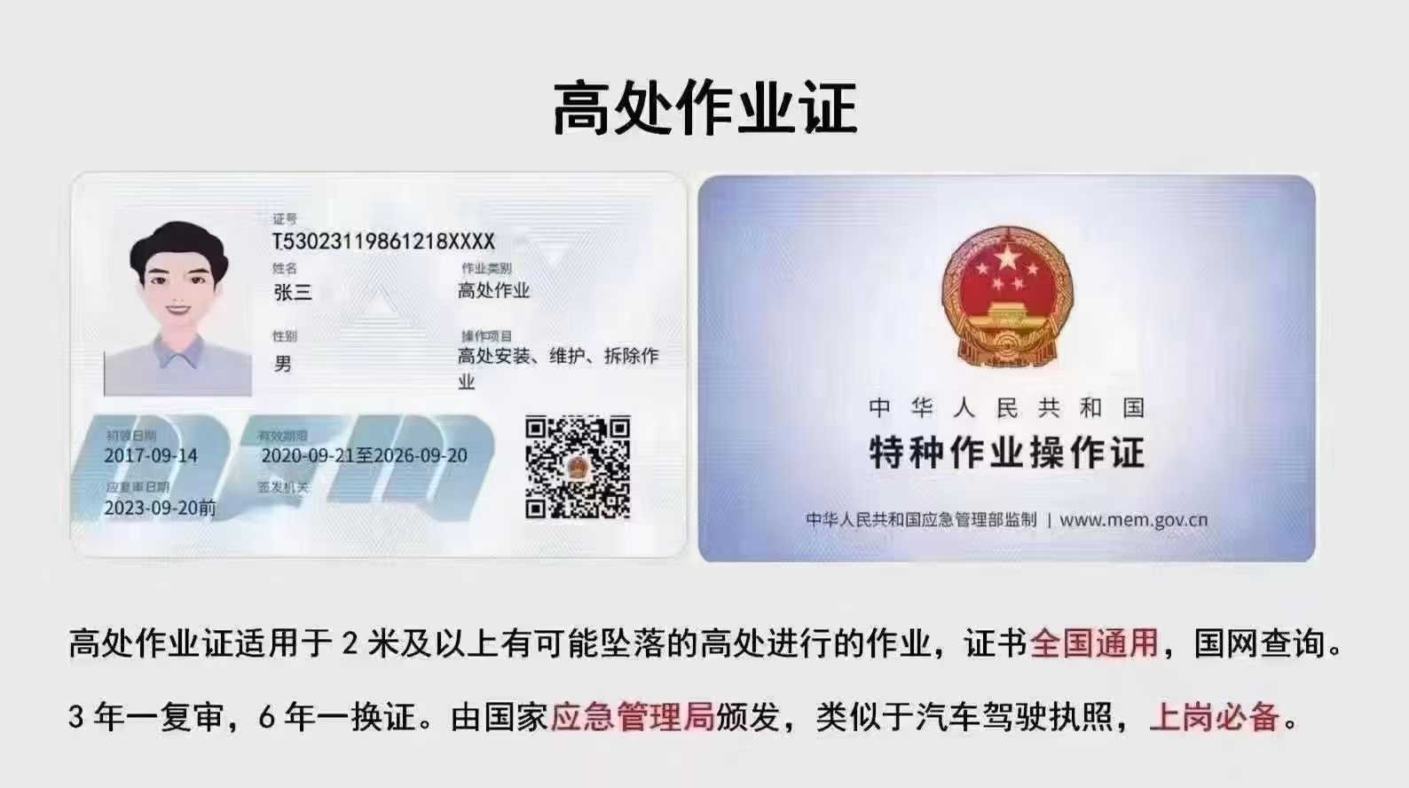 高處作業操作證樣本